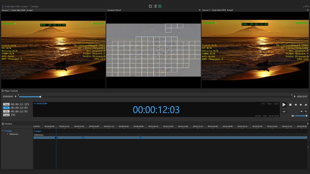 Compar Pro video comparison results